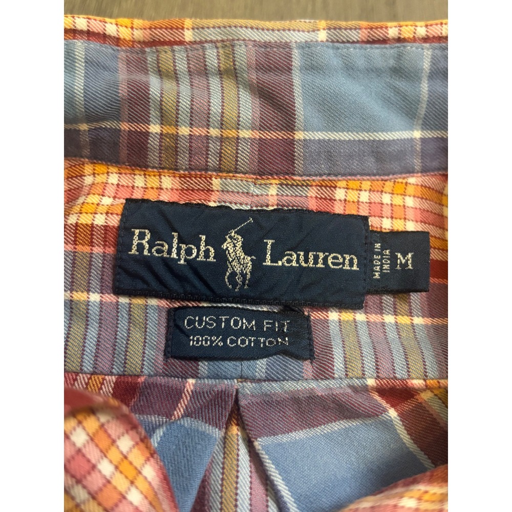 Ralph Lauren Button Down Mens M Blue Red Plaid Custom Fit Cotton Long Sleeve - Picture 2 of 3
